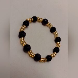 Black Obsidian & Gold Glass Handmade Bracelet 6-8 inch